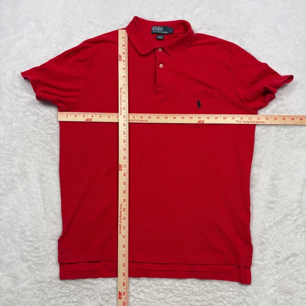Polo Ralph Lauren Polo Shirt Men L Red Short Sleeve Pocket PONY LOGO Preppy Golf